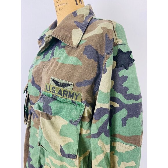 Vtg US Army Woodland Camouflage Combat Coat, L, Camo Jacket, 6 Point Star Patch - Picture 5 of 9